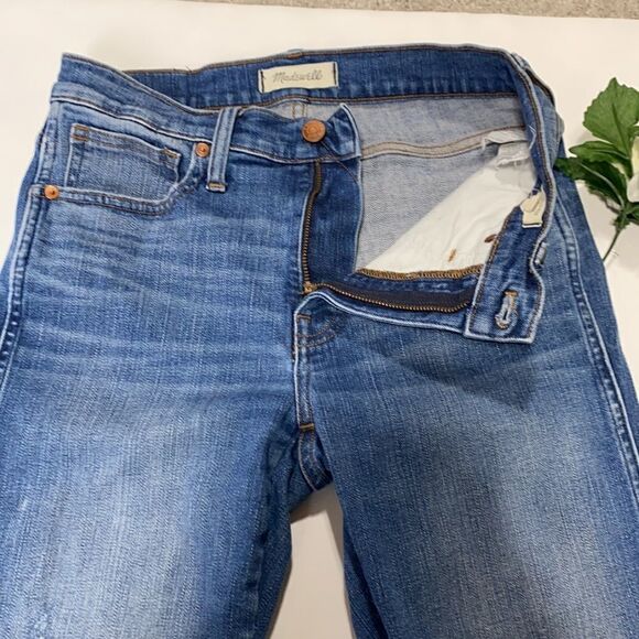 Madewell Raw Hem Distressed 9" High-Rise Skinny Stretch Jeans Medium Wash 27 - Picture 9 of 16
